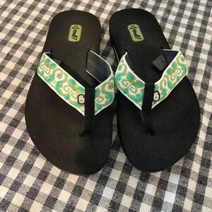Teva Black Sandals with Green and Blue Straps, size 7